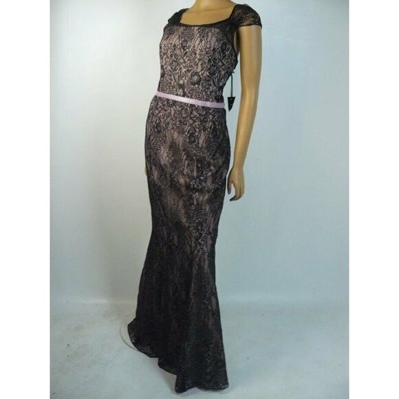 $1260 Verdin New York Black Nude Lace Pink Beaded Waist Mermaid Gown 10 NWT - Picture 8 of 11